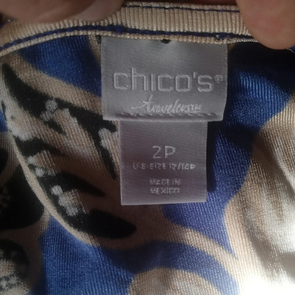 Chico's Travelers Classic Floral Print Drawstring Dress Blue Size Large Petite - Picture 9 of 9